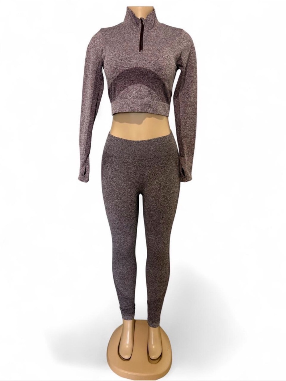 Fashion Nova Burgundy Seamless High-Waist Leggings & Crop Zip Top Set